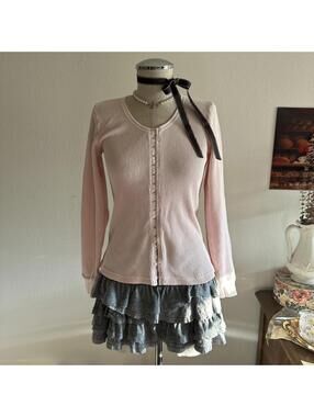 Pink waffle knit Henley top